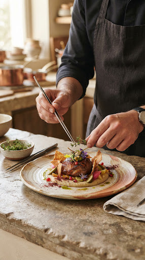 Chef plating a dish