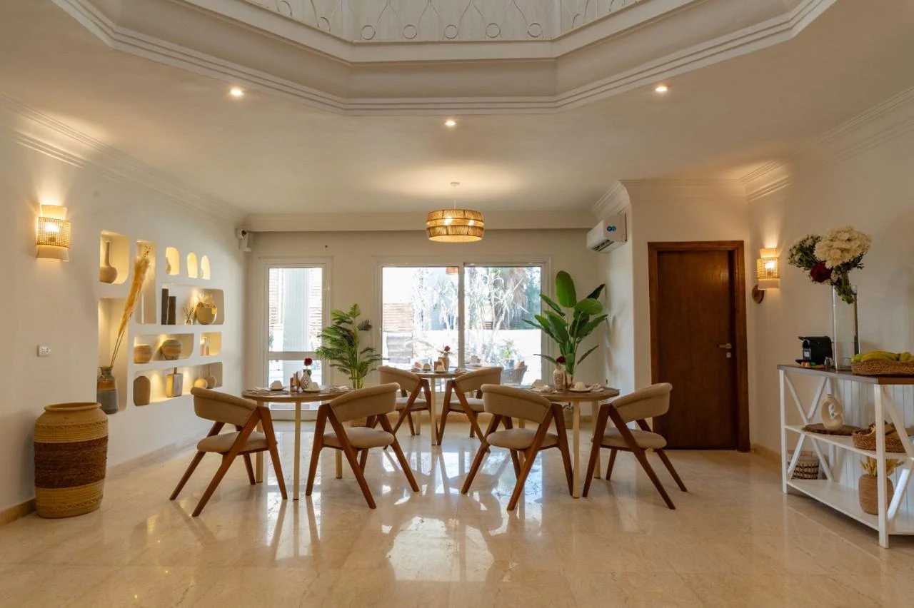 Elegant dining room with mid-century chairs