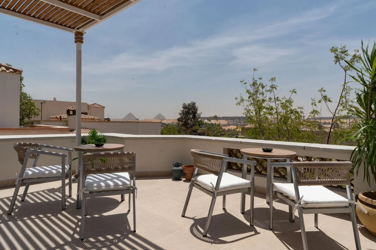 Terrace seating overlooking the landscape